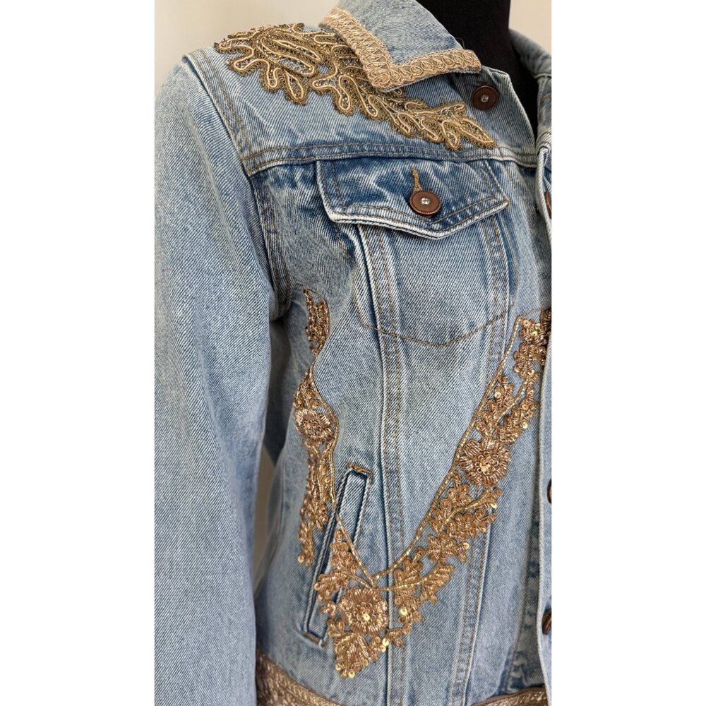 Denim Jacket Hand Embellished with appliqué, sequins, beads and embroidery - Picture 10 of 17